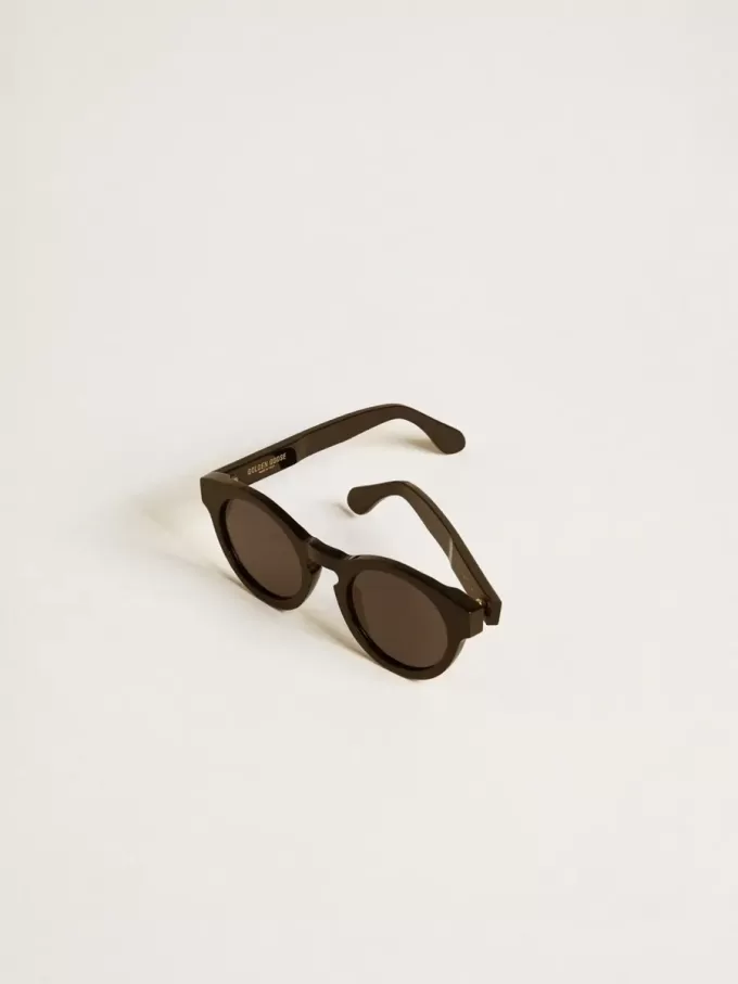 Quadratische Panthos-Sonnenbrille mit schwarzem Rahmen und Gläsern Quadratische Panthos-Sonnenbrille mit schwarzem Rahmen und Gläsern