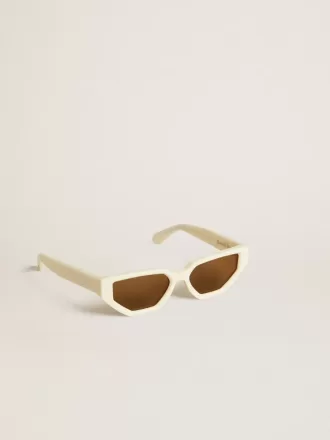 Rechteckige Sonnenbrille mit beigem Rahmen Rechteckige Sonnenbrille mit beigem Rahmen