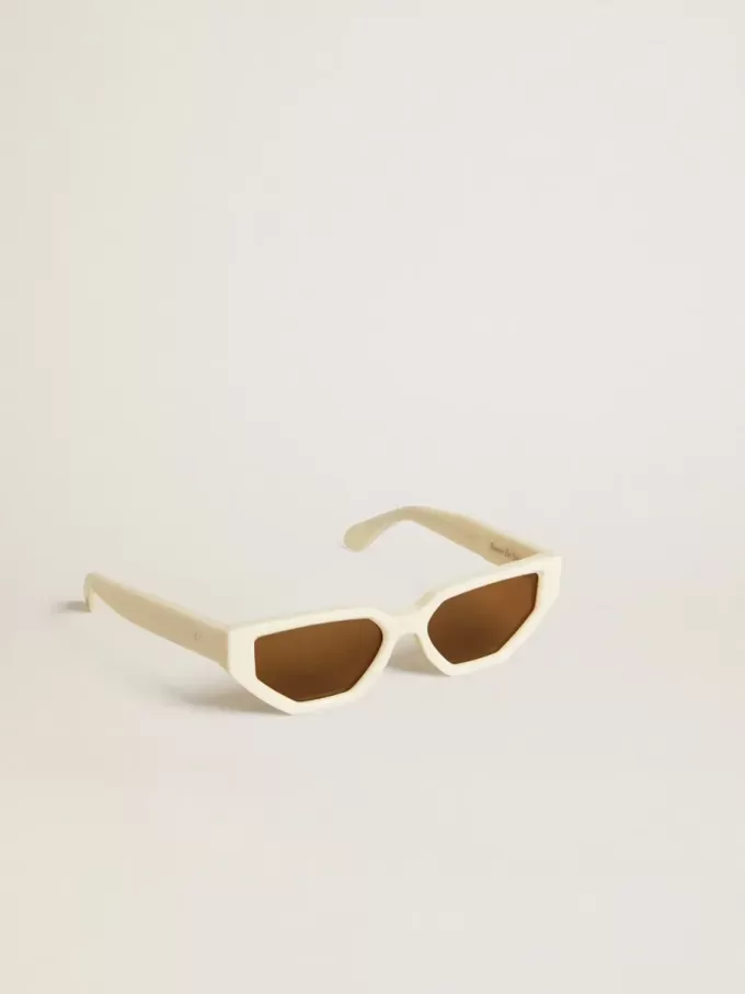 Rechteckige Sonnenbrille mit beigem Rahmen Rechteckige Sonnenbrille mit beigem Rahmen