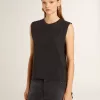 Ärmelloses T-Shirt in Used-Schwarz mit Ton-in-Ton-Gradientenstickerei
