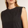 Ärmelloses T-Shirt in Used-Schwarz mit Ton-in-Ton-Gradientenstickerei