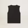Ärmelloses T-Shirt in Used-Schwarz mit Ton-in-Ton-Gradientenstickerei