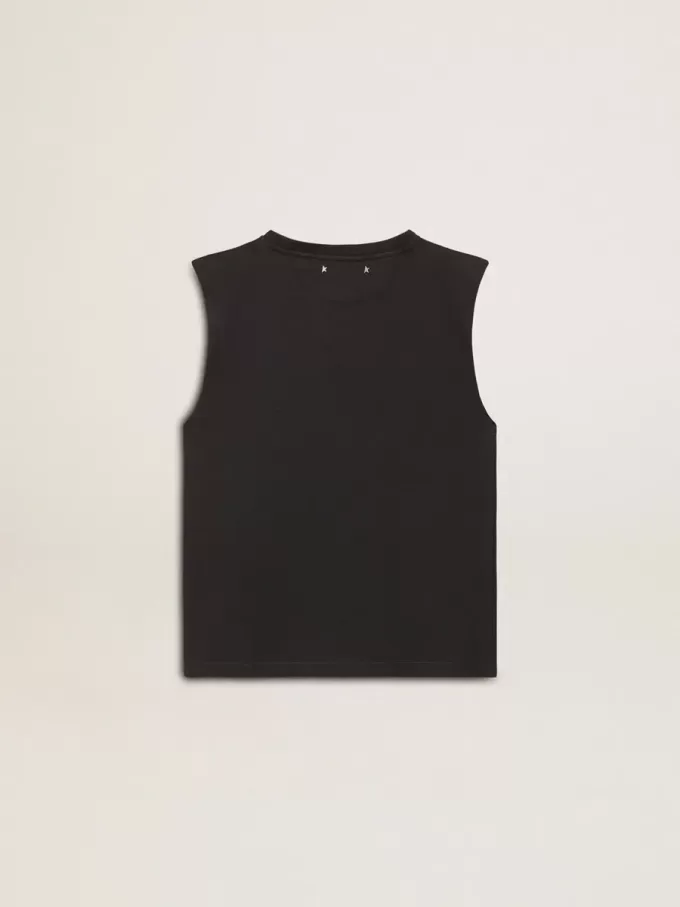 Ärmelloses T-Shirt in Used-Schwarz mit Ton-in-Ton-Gradientenstickerei