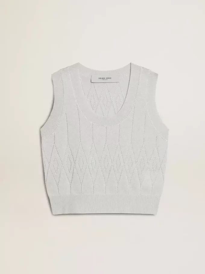 Ärmelloses Tanktop für Damen aus babyblauem Strick