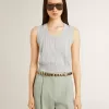 Ärmelloses Tanktop für Damen aus babyblauem Strick