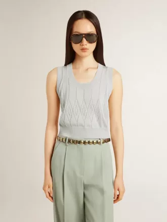 Ärmelloses Tanktop für Damen aus babyblauem Strick