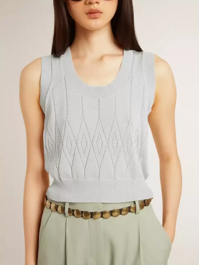 Ärmelloses Tanktop für Damen aus babyblauem Strick