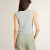 Ärmelloses Tanktop für Damen aus babyblauem Strick