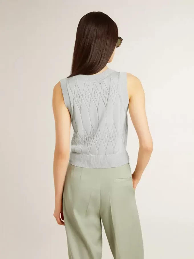 Ärmelloses Tanktop für Damen aus babyblauem Strick