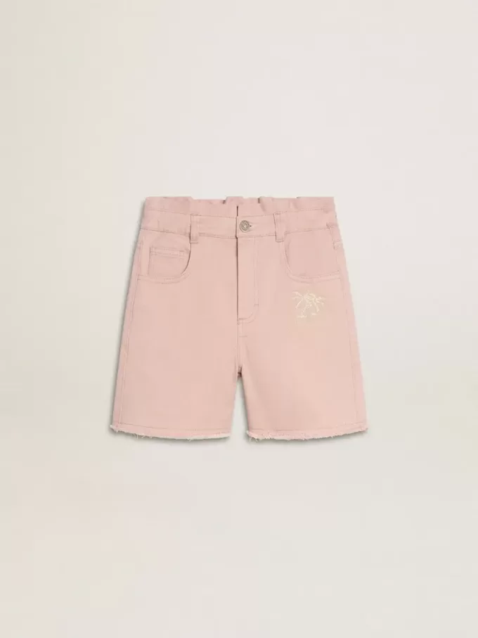 Rosa Baumwollshorts für Mädchen mit Stickerei
