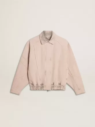 Rosa gefärbte Denim-Bomberjacke für Damen