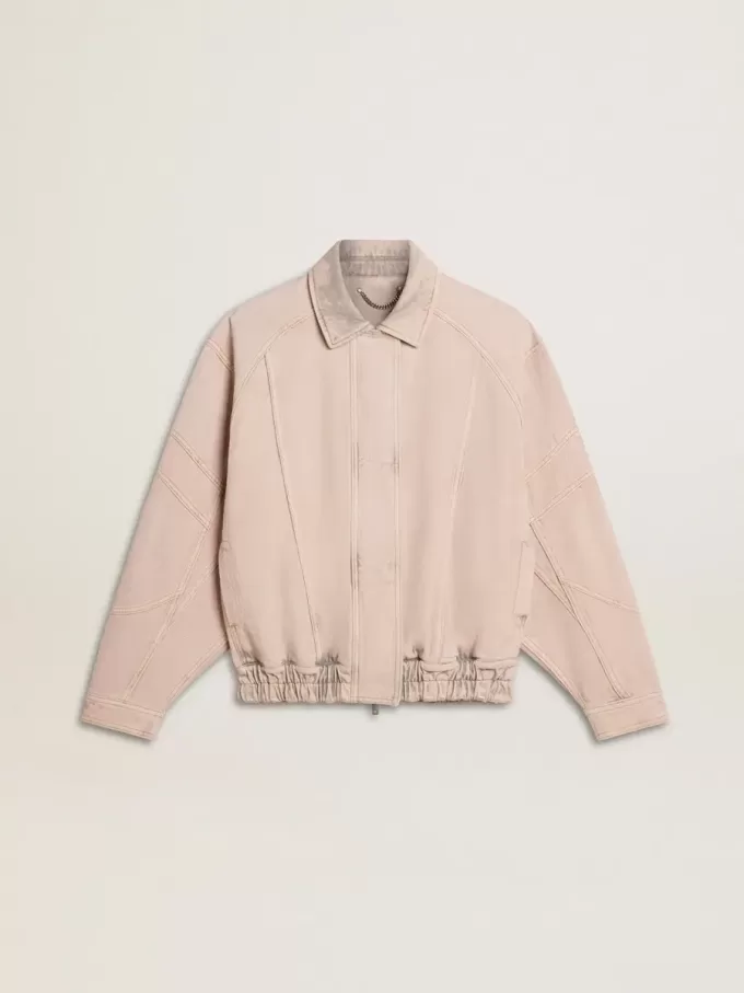 Rosa gefärbte Denim-Bomberjacke für Damen
