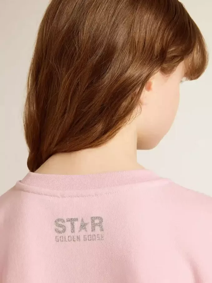 Rosa Sweatshirt mit großem Stern in silbernem Glitzer auf der Vorderseite