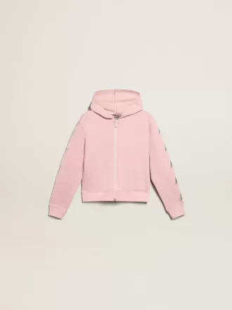 Rosa Sweatshirt mit Kapuze und silbernen Glitzersternen