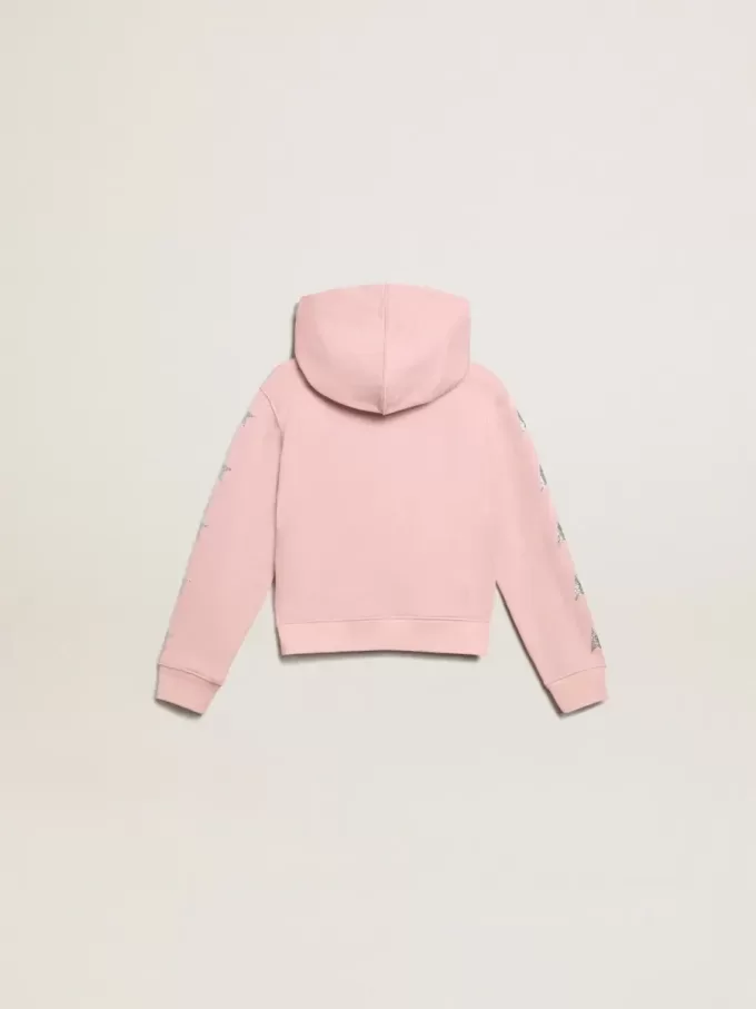 Rosa Sweatshirt mit Kapuze und silbernen Glitzersternen