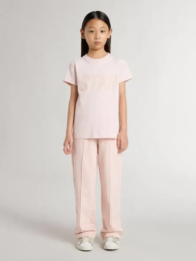 Rosa T-Shirt für Mädchen mit rosa Aufdruck auf der Vorderseite