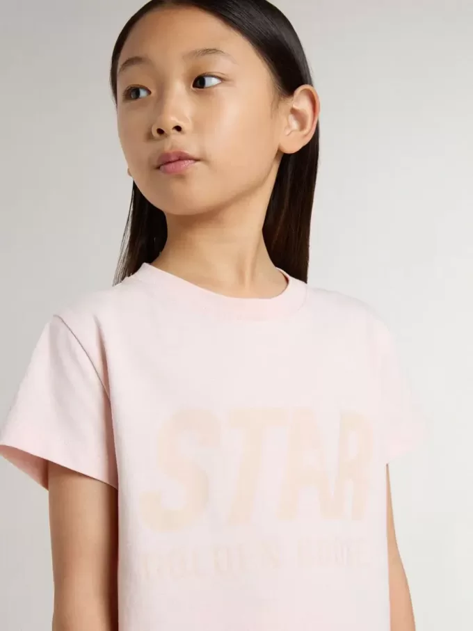 Rosa T-Shirt für Mädchen mit rosa Aufdruck auf der Vorderseite