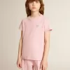 Rosa T-Shirt für Mädchen mit silbernem Glitzerlogo und Maxi-Stern Rosa T-Shirt für Mädchen mit silbernem Glitzerlogo und Maxi-Stern