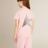 Rosa T-Shirt für Mädchen mit silbernem Glitzerlogo und Maxi-Stern Rosa T-Shirt für Mädchen mit silbernem Glitzerlogo und Maxi-Stern