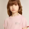 Rosa T-Shirt für Mädchen mit silbernem Glitzerlogo und Maxi-Stern Rosa T-Shirt für Mädchen mit silbernem Glitzerlogo und Maxi-Stern
