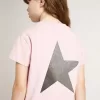 Rosa T-Shirt für Mädchen mit silbernem Glitzerlogo und Maxi-Stern Rosa T-Shirt für Mädchen mit silbernem Glitzerlogo und Maxi-Stern