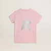 Rosa T-Shirt für Mädchen mit silbernem Glitzerlogo und Maxi-Stern Rosa T-Shirt für Mädchen mit silbernem Glitzerlogo und Maxi-Stern