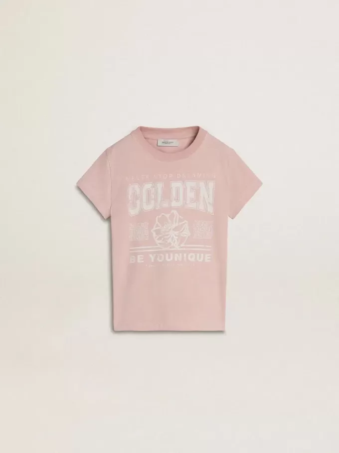 Rosa T-Shirt für Mädchen mit weißem Aufdruck Rosa T-Shirt für Mädchen mit weißem Aufdruck