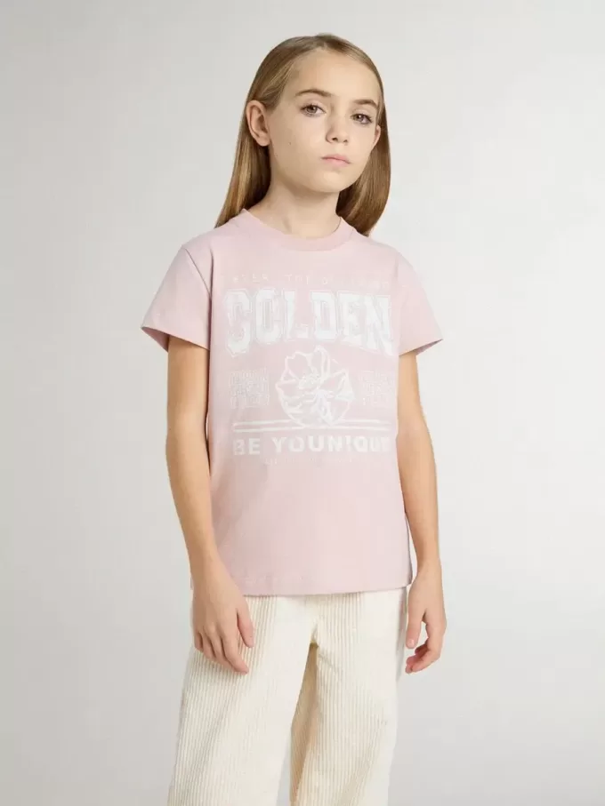 Rosa T-Shirt für Mädchen mit weißem Aufdruck Rosa T-Shirt für Mädchen mit weißem Aufdruck