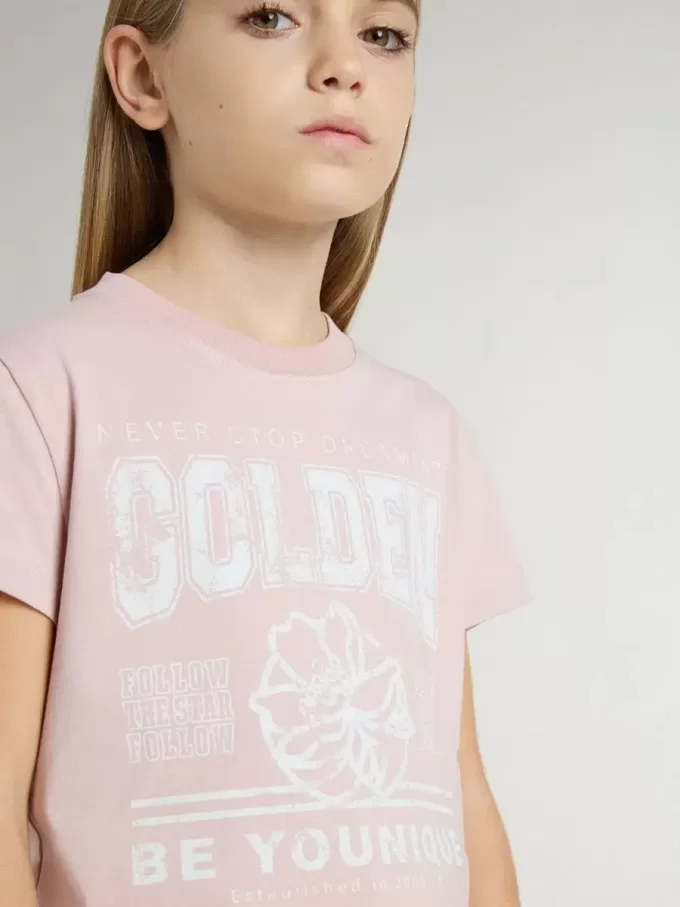 Rosa T-Shirt für Mädchen mit weißem Aufdruck Rosa T-Shirt für Mädchen mit weißem Aufdruck