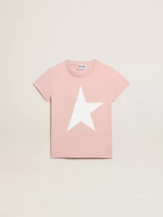 Rosa T-Shirt für Mädchen mit weißem Logo und Maxi-Stern