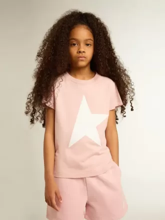 Rosa T-Shirt für Mädchen mit weißem Logo und Maxi-Stern