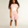 Rosa T-Shirt für Mädchen mit weißem Logo und Maxi-Stern Rosa T-Shirt für Mädchen mit weißem Logo und Maxi-Stern
