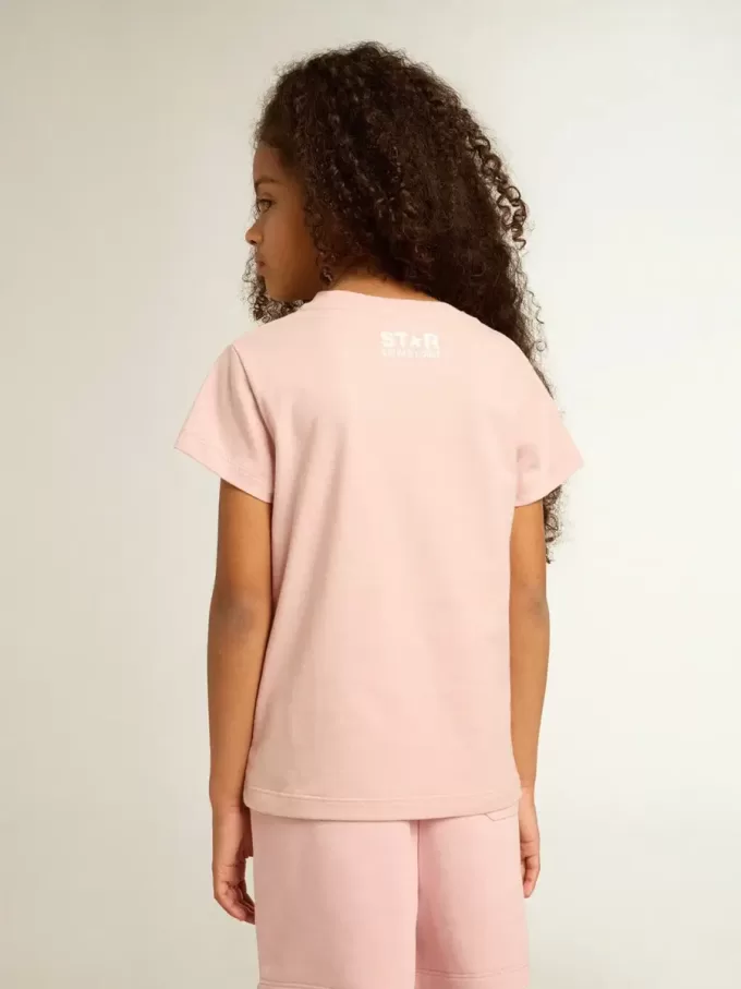 Rosa T-Shirt für Mädchen mit weißem Logo und Maxi-Stern Rosa T-Shirt für Mädchen mit weißem Logo und Maxi-Stern