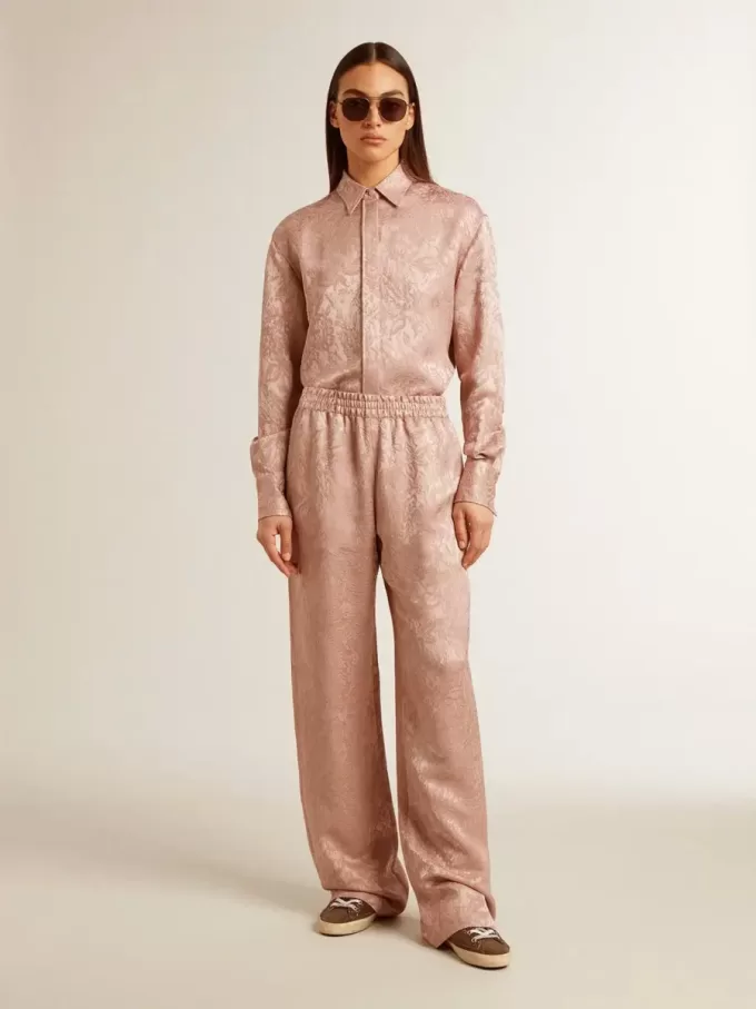 Rosa Viskose-Bluse für Damen mit Blumenmuster