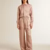 Rosa Viskosehose für Damen mit Blumenmuster