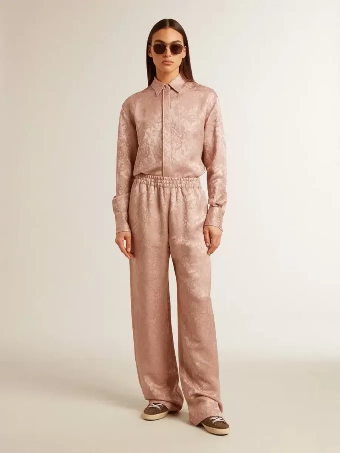 Rosa Viskosehose für Damen mit Blumenmuster