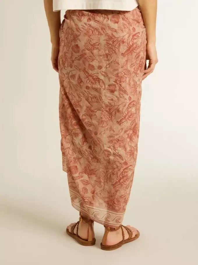 Sarong aus Baumwollvoile mit Allover-Print in Weiß und Ziegelrot Sarong aus Baumwollvoile mit Allover-Print in Weiß und Ziegelrot