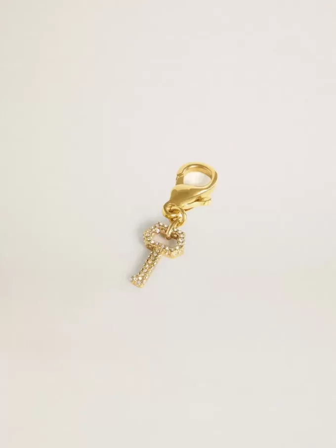 Schlüsselanhänger aus goldfarbenem Messing mit Kristallen