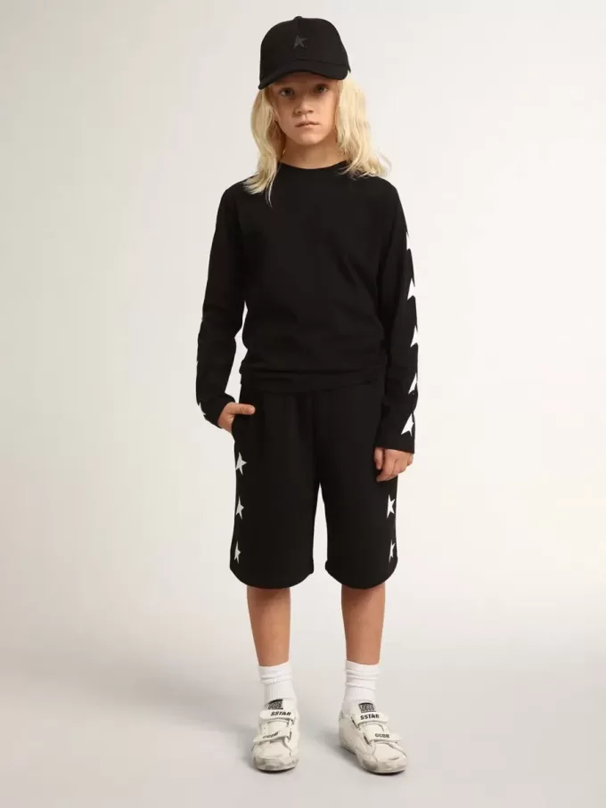 Schwarze Bermudashorts für Jungen mit weißen Sternen