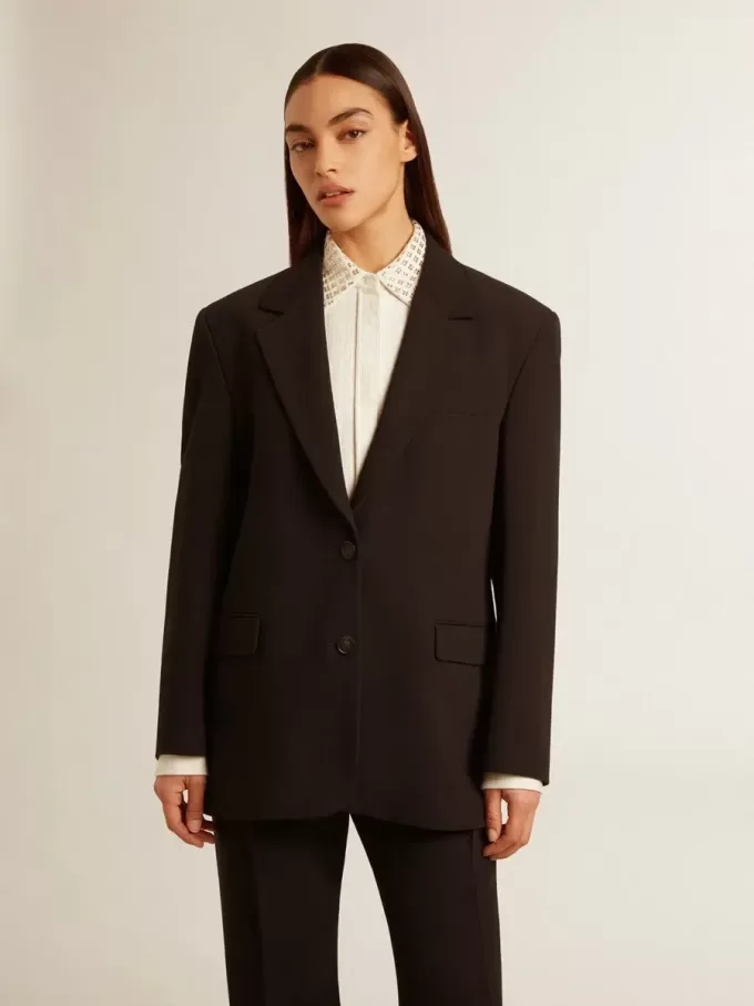 Schwarze Blazerjacke aus Wollmischung für Damen Schwarze Blazerjacke aus Wollmischung für Damen