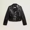 Schwarze Damen-Bikerjacke aus Leder mit Glanzeffekt