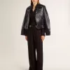 Schwarze Damen-Bikerjacke aus Leder mit Glanzeffekt