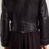 Schwarze Damen-Bikerjacke aus Leder mit Glanzeffekt