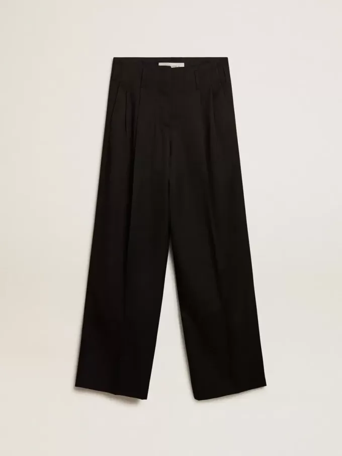 Schwarze Damenhose aus Wollgabardine