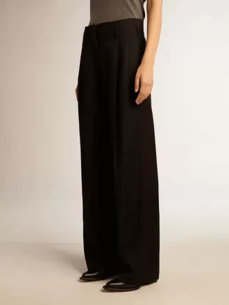 Schwarze Damenhose aus Wollgabardine