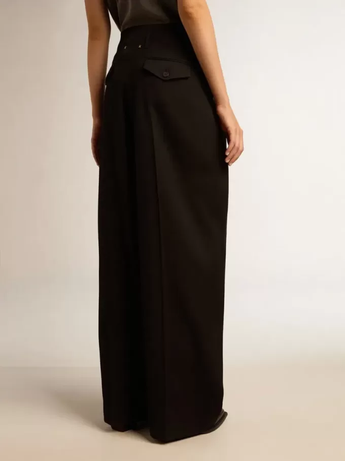 Schwarze Damenhose aus Wollgabardine