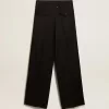 Schwarze Damenhose aus Wollgabardine