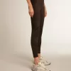 Schwarze Damenleggings mit gemischten Nähten