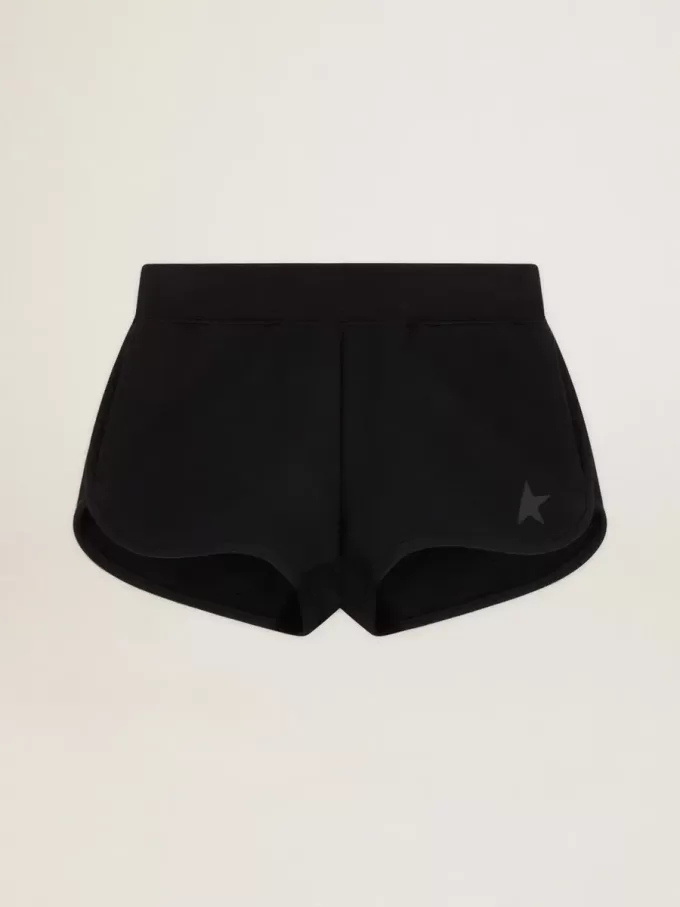 Schwarze Damenshorts mit Ton-in-Ton-Stern