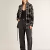 Schwarze Damenstrickjacke mit Gürtel und Kristallen Schwarze Damenstrickjacke mit Gürtel und Kristallen